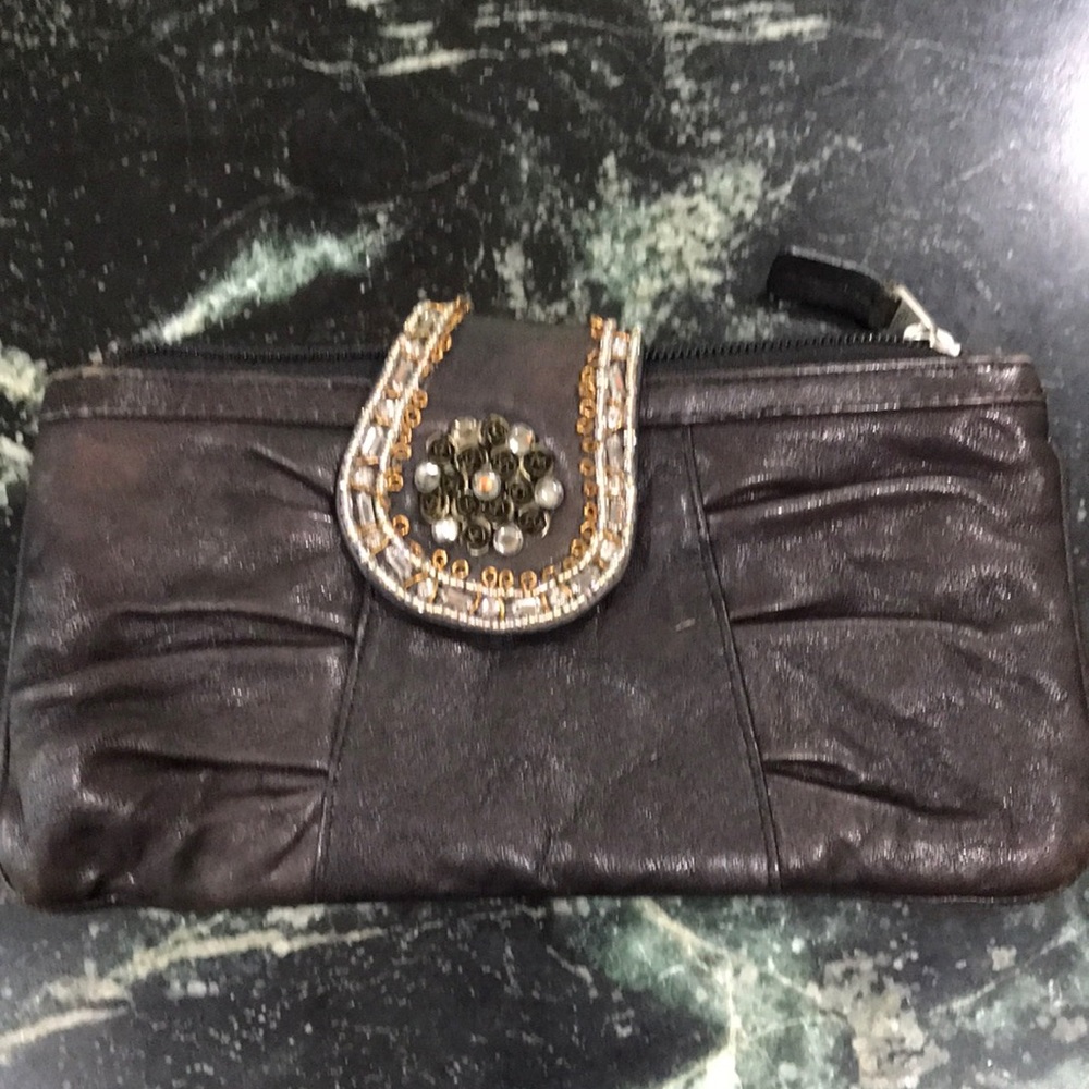 5/$25 Fossil Dark Brown Leather Clutch